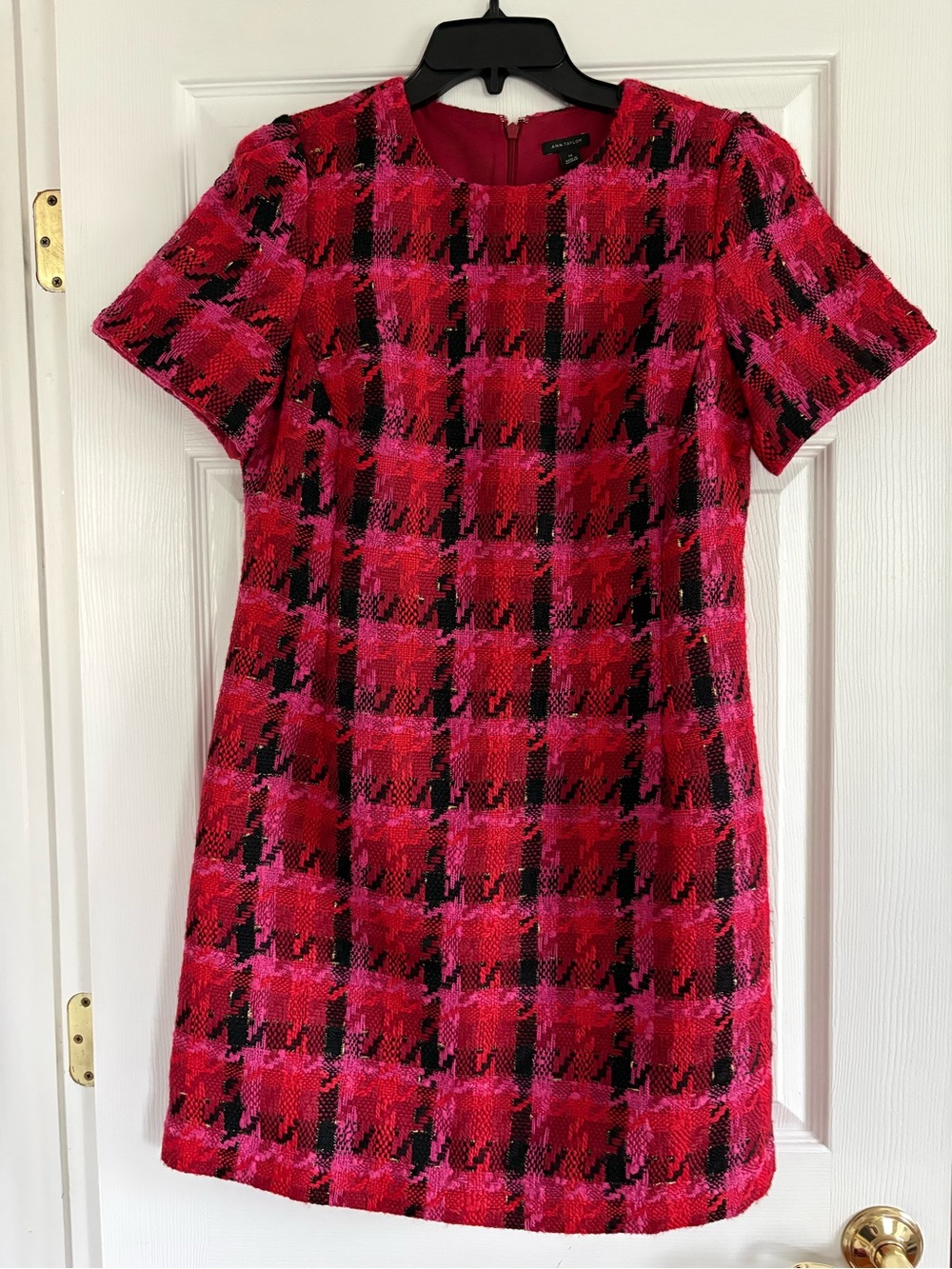 Ann Taylor Short-Sleeve Pink Plaid Dress